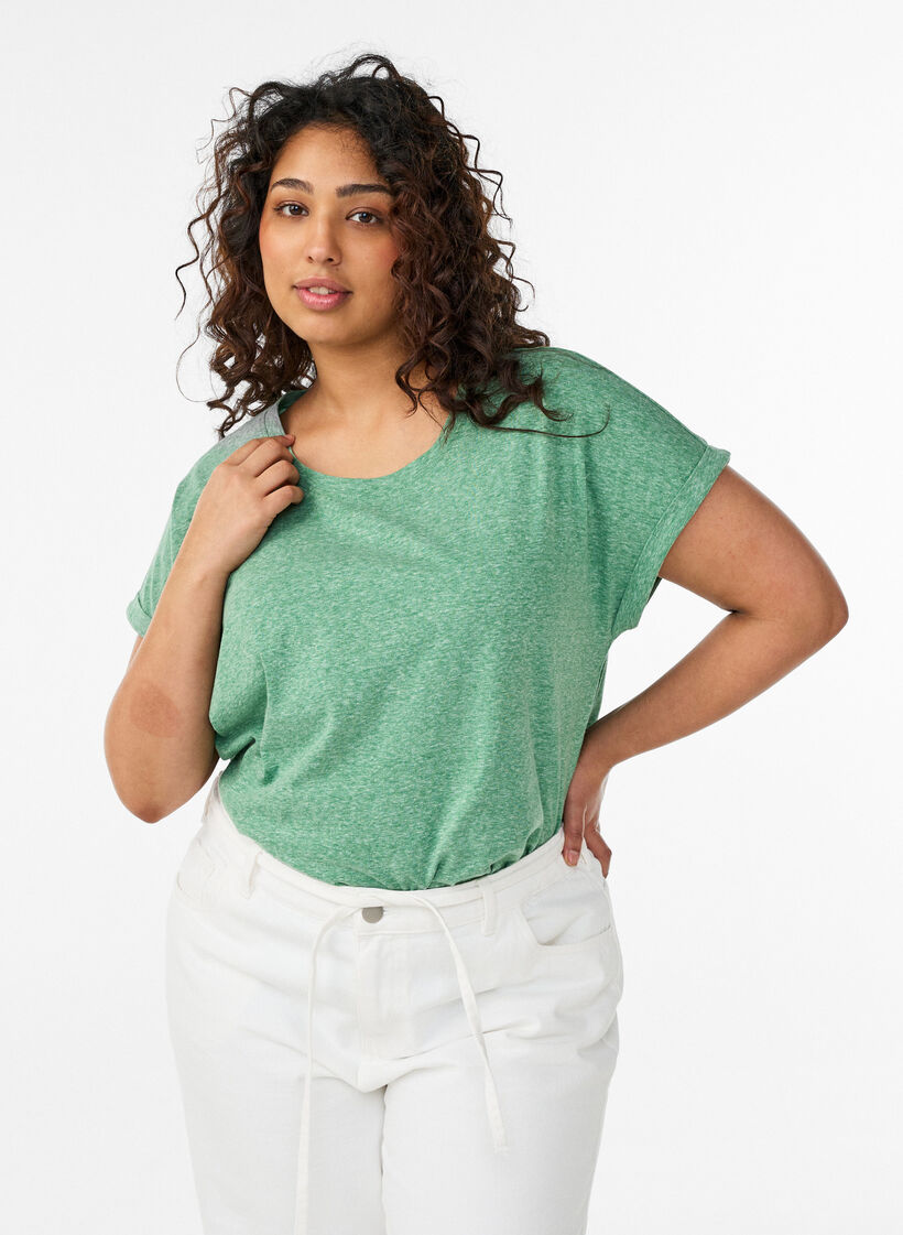 Melange t-shirt with short sleeves, Green, Model