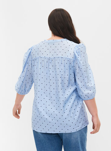 	 Dotted blouse with 3/4 sleeves in viscose material, Light Blue Dot, Model image number 1