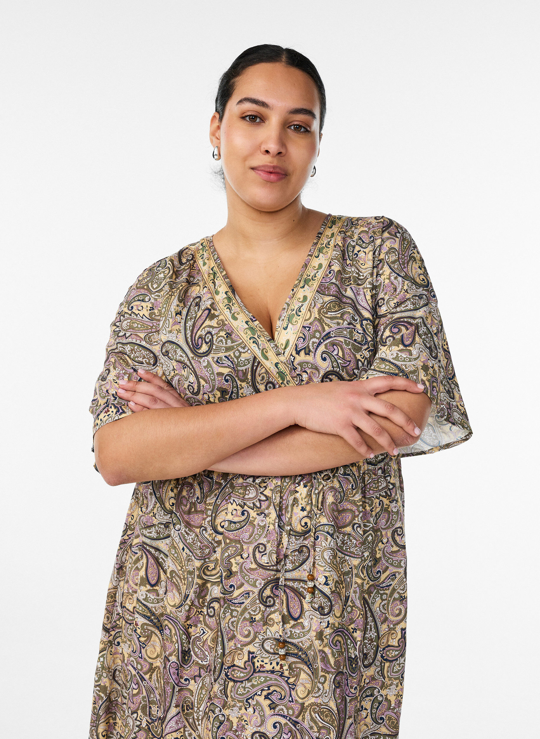 ZizzifashionViscose maxi dress with a paisley print, Yellow, Model image number 2