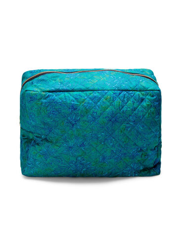 Toiletry bag in vintage sari fabric, Pagoda Blue AOP, Packshot image number 0
