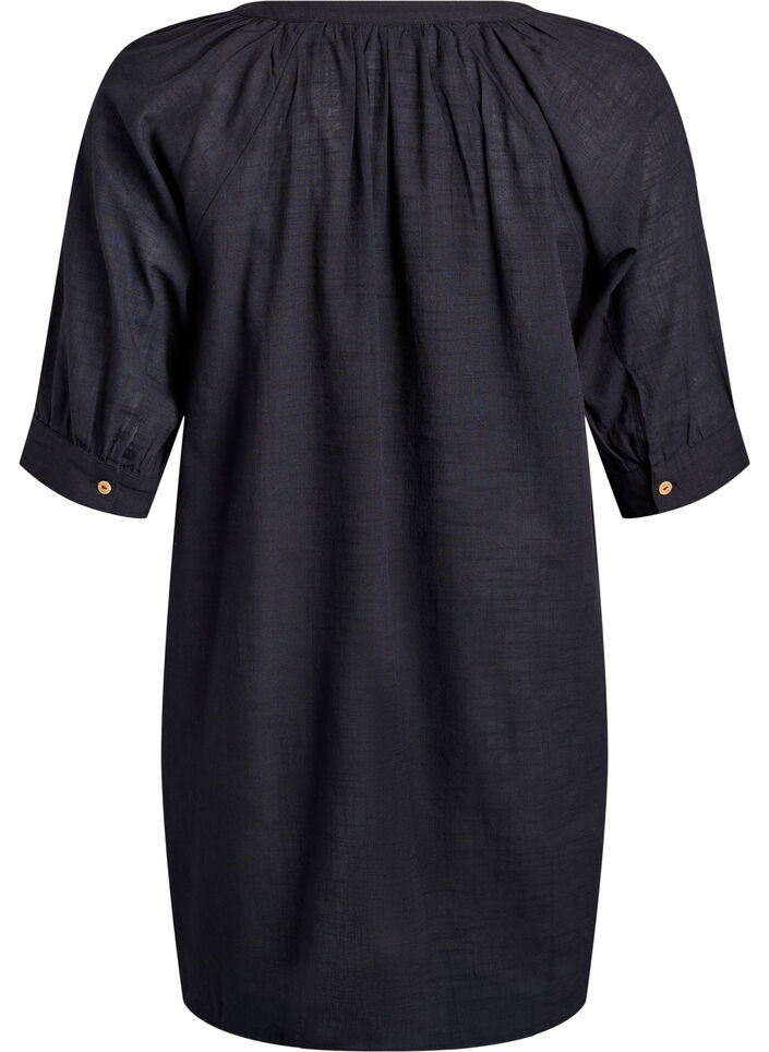 Cotton tunic with a V-neck, Black, Packshot image number 1
