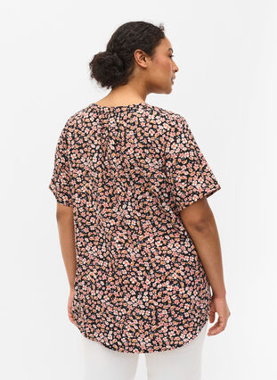 Printed blouse with short sleeves, Ditsy AOP, Model image number 1