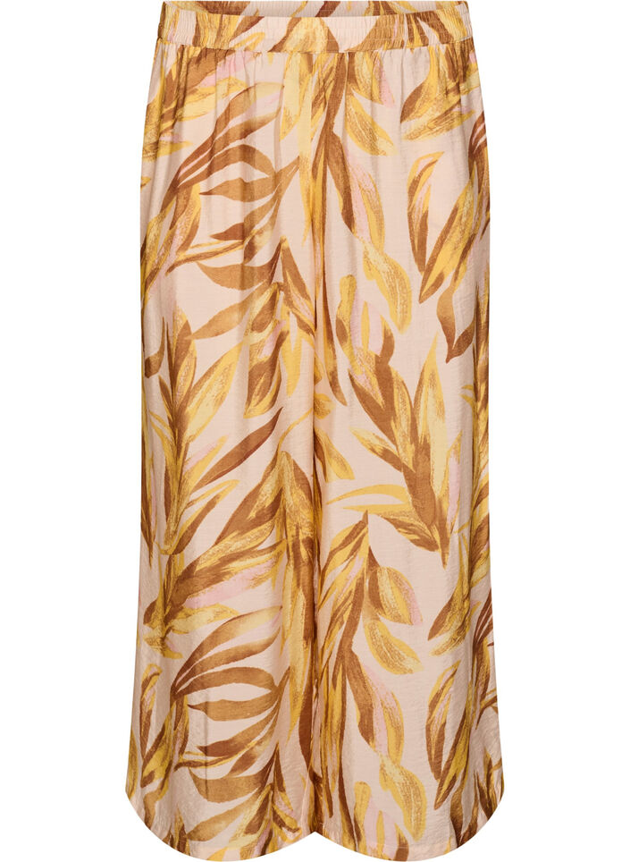 Wide-leg trousers with leaf print and a high elasticated waist, 9990, Packshot image number 0