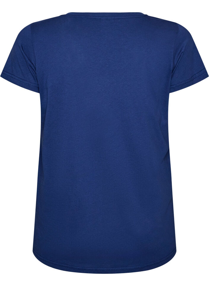 Cotton T-shirt with front print and V-neck, 1447, Packshot image number 1