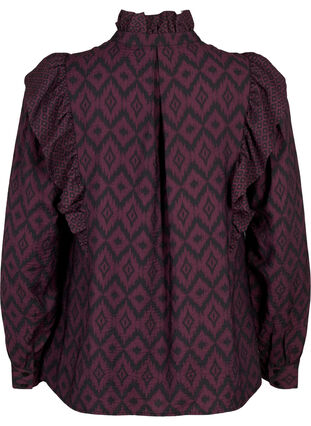 Shirt blouse in viscose with frilled details, Winetasting w. Black, Packshot image number 1