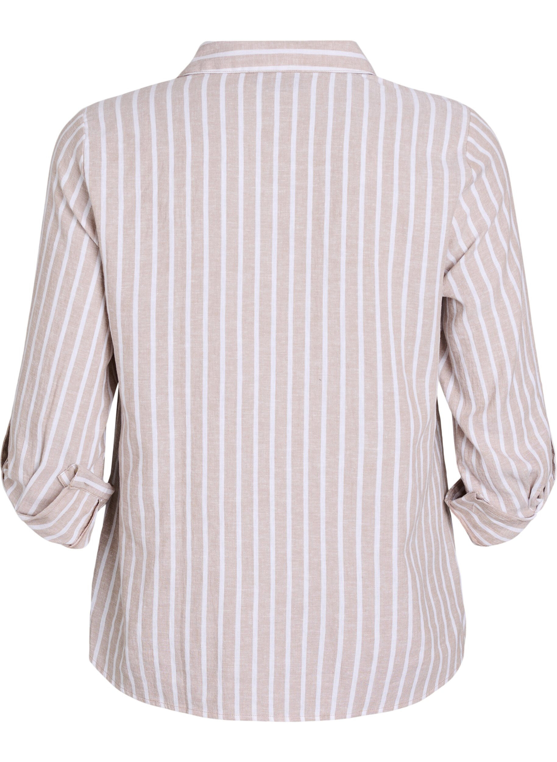 Zizzifashion Shirt in linen and viscose with 3/4 sleeves, Beige, Packshot image number 1
