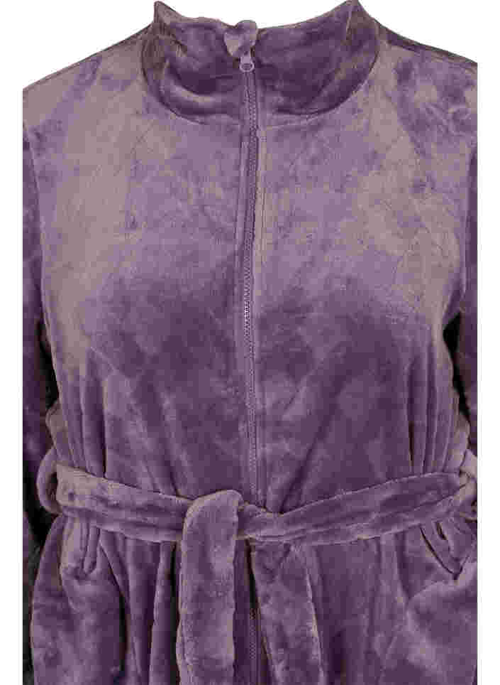 Dressing gown with zip and pockets, Vintage Violet, Packshot image number 2