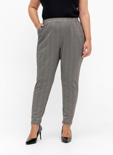 Cropped Maddison trousers with checked pattern, Beige Brown Check, Model image number 2