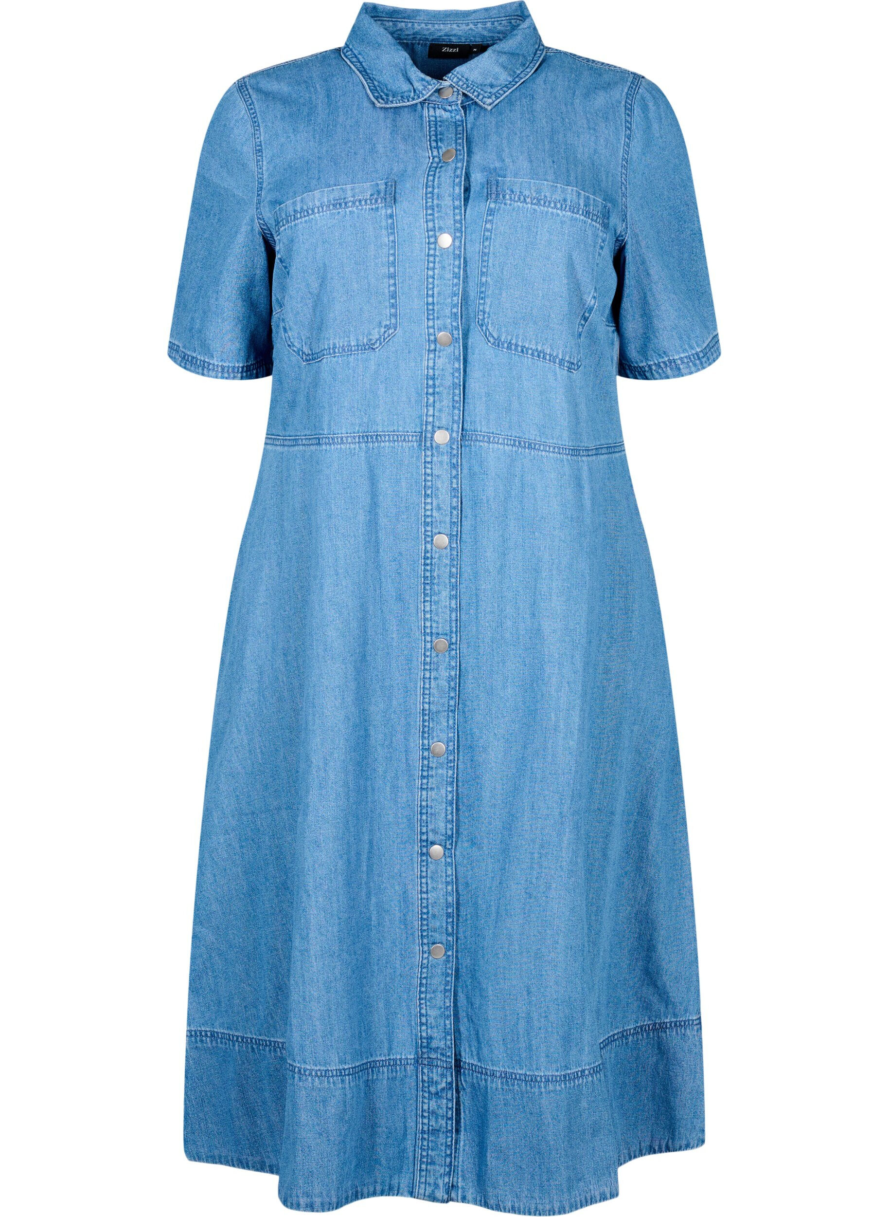 Denim shirt dress with short sleeves