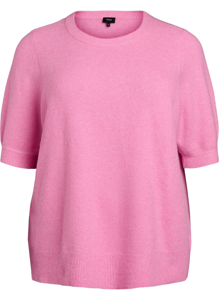 Knitted blouse with short sleeves, Pink, Packshot image number 0