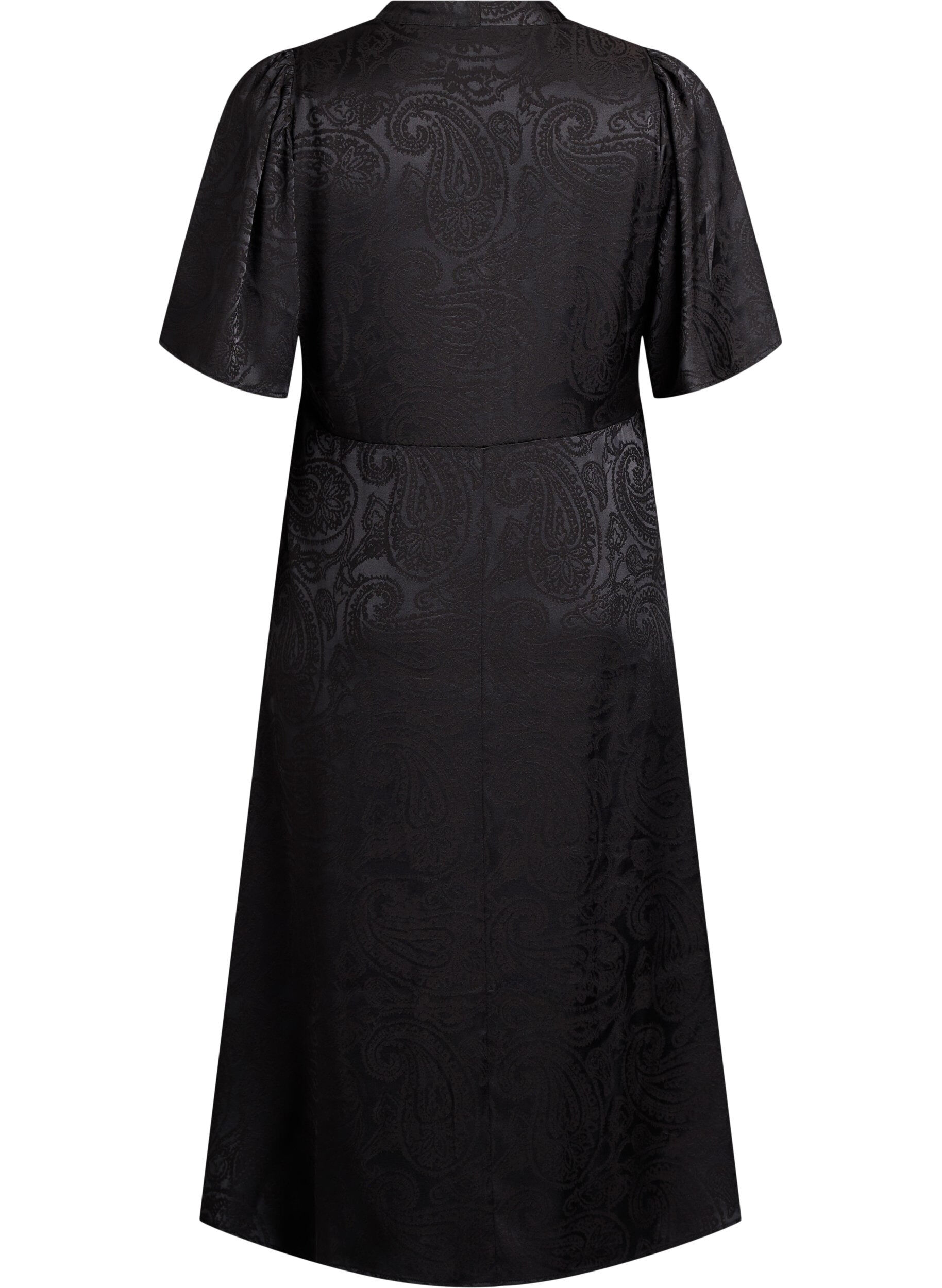 Zizzifashion Midi jacquard dress with paisley pattern and wing sleeves, Black, Packshot image number 1