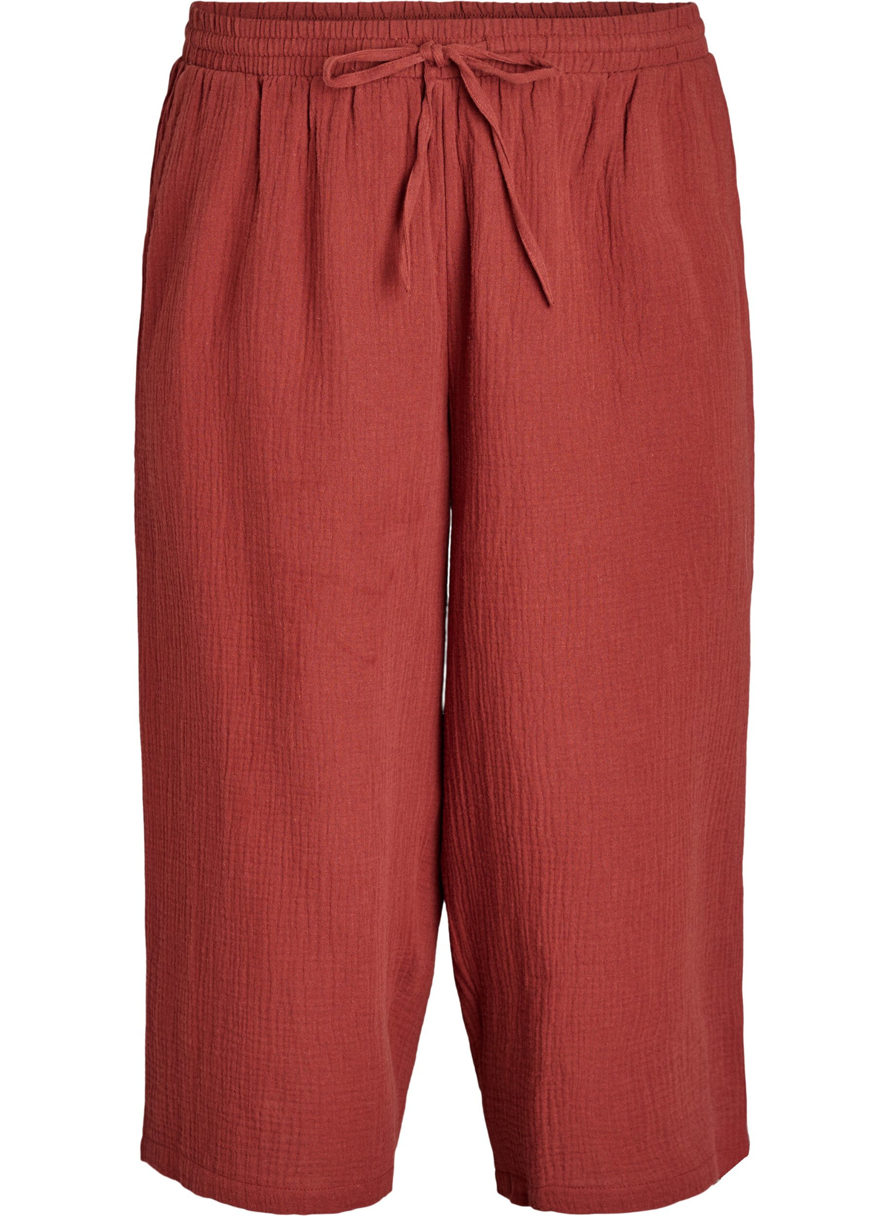 Zizzifashion Culotte trousers in cotton muslin with high waist, Red, Packshot image number 0