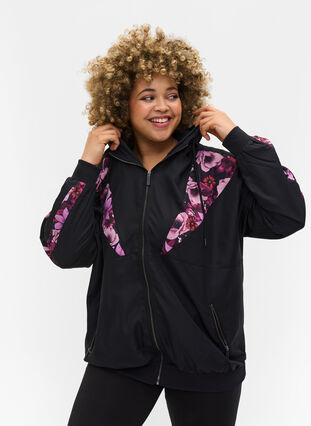 Sports jacket with floral print details, Flower Print, Model image number 0