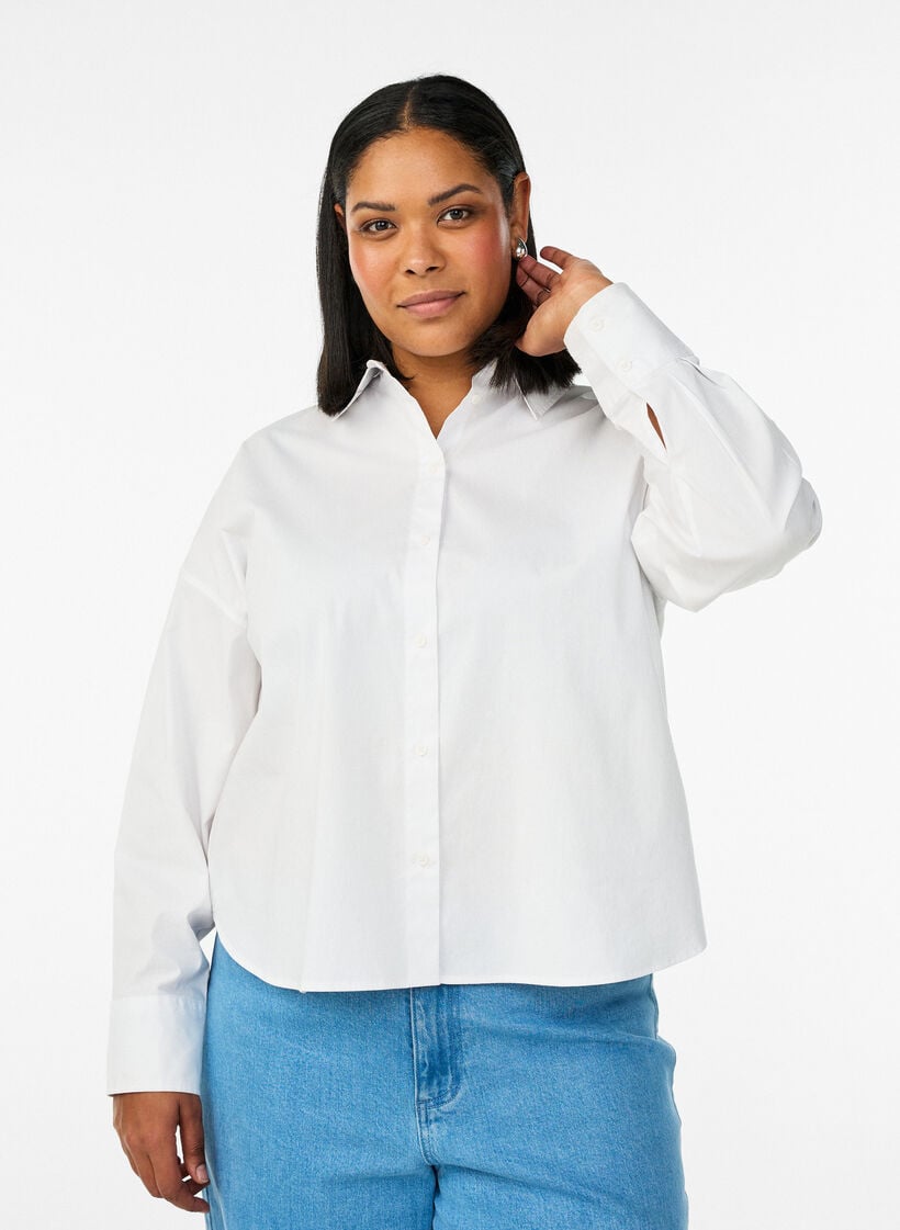 Classic cotton shirt with a loose fit, White, Model image number 0