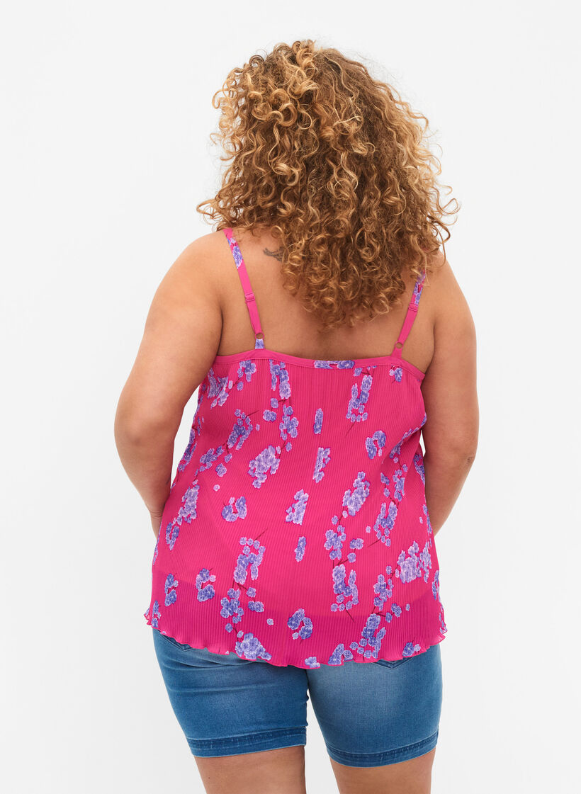 Pleated sleeveless top, Beetroot Purple AOP, Model image number 1