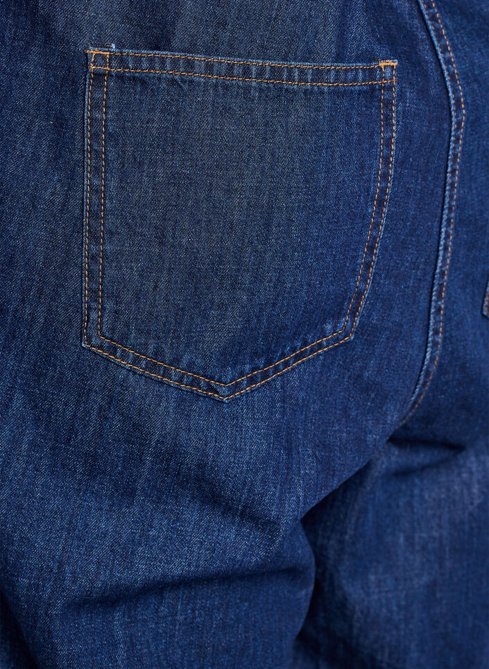 Denim jumpsuit with short sleeves and a tie belt, Blue, Packshot image number 4