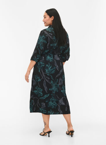 FLASH - Shirt dress with floral print, Black Scarab Flower, Model image number 1