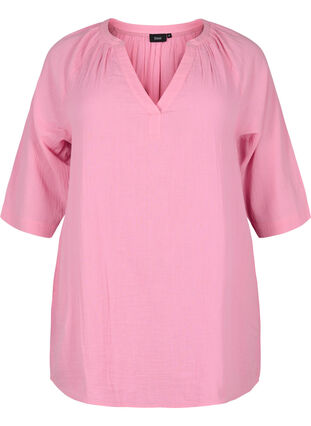 3/4 sleeve tunic in cotton, Rosebloom, Packshot image number 0