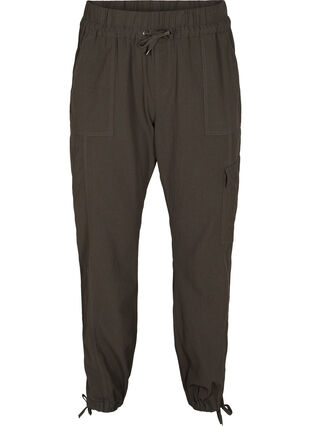 Loose cargo trousers in cotton, Khaki Green, Packshot image number 0