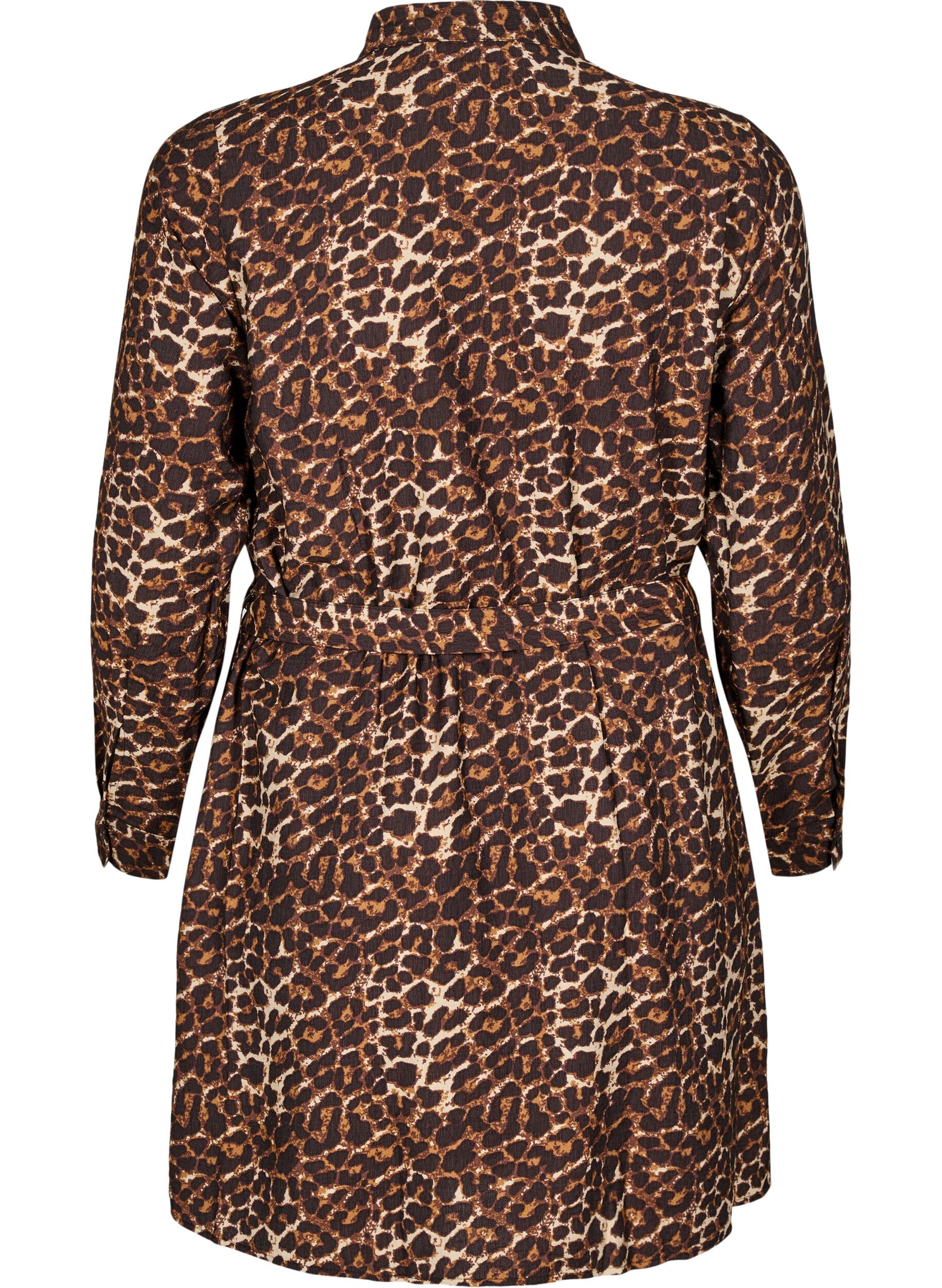 Zizzifashion Shirt dress with tie belt and long sleeves, Brown, Packshot image number 1