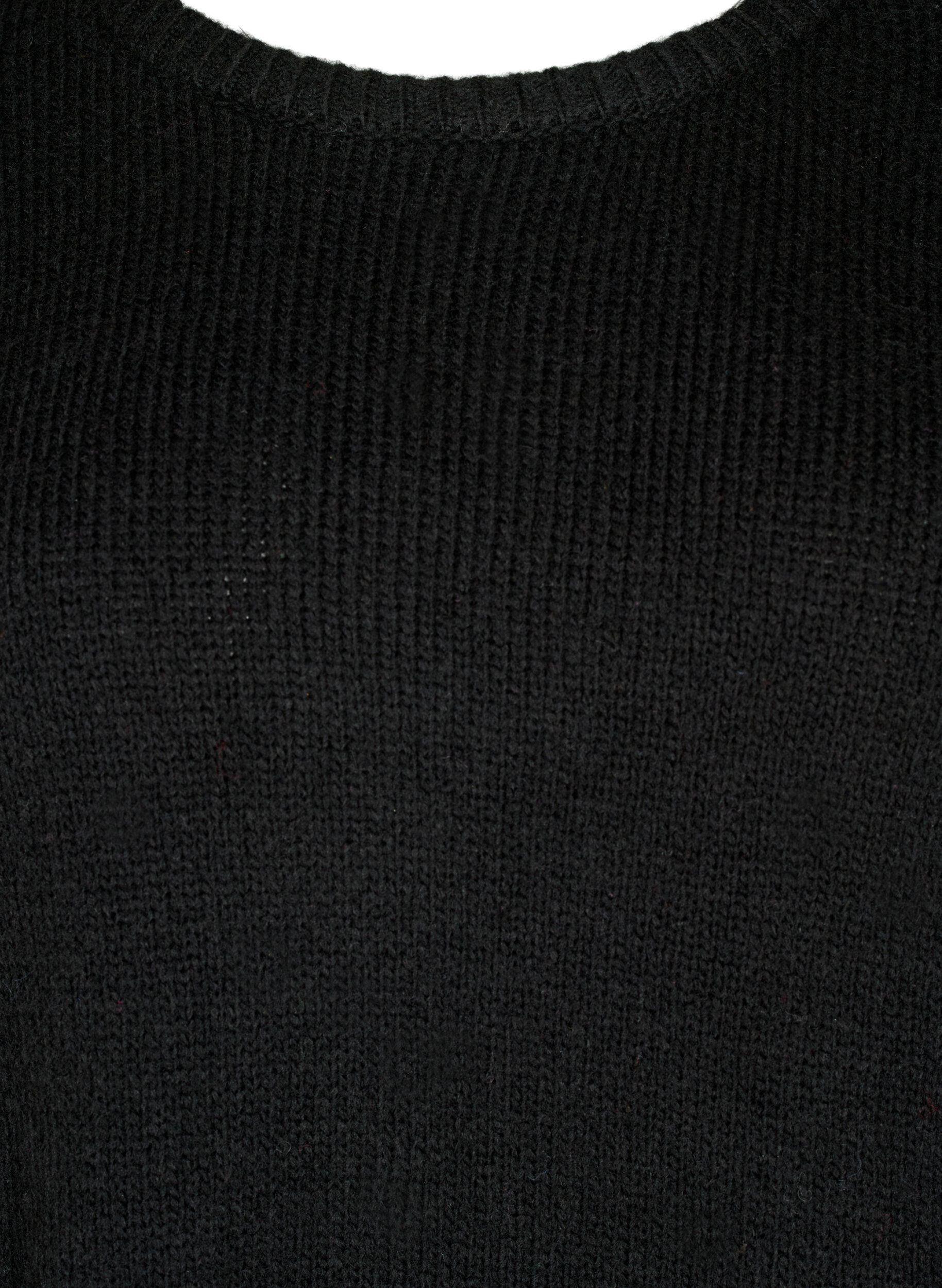 Zizzifashion Long-sleeved knitted jumper with wool and a round neck, Black Solid, Packshot image number 2