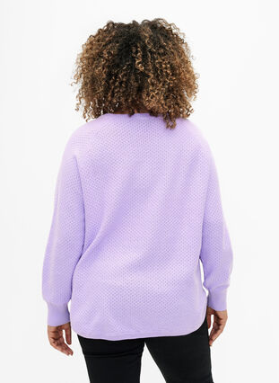 Pullover in organic cotton with texture pattern, Lavender, Model image number 1
