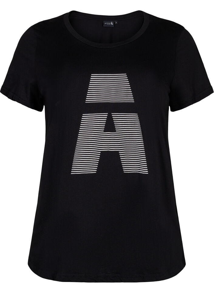 Sports t-shirt with print, Black w. stripe A, Packshot image number 0