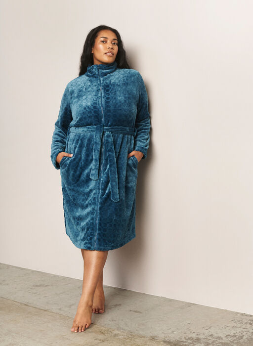 Patterned dressing gown with zipper and pockets, Blue Coral, Image image number 0