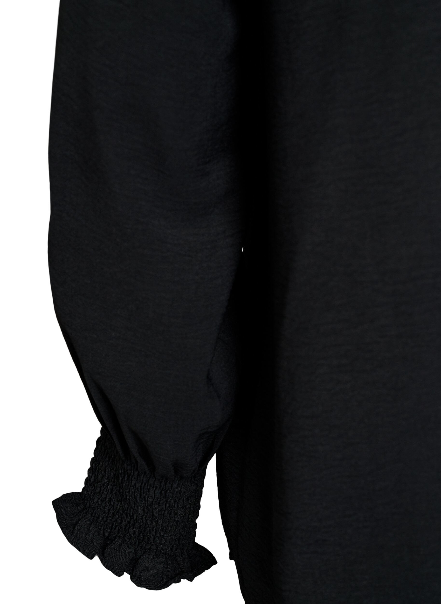 ZizzifashionBlouse with smock cuffs and V-neck, Black, Packshot image number 3