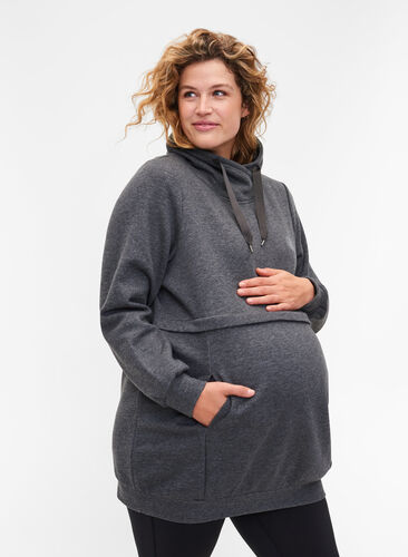 Maternity sweatshirt with breastfeeding function, Dark Grey Melange, Model image number 0