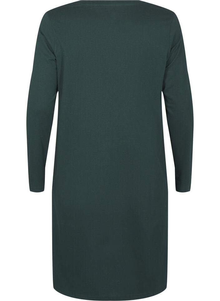 Long-sleeved nightgown in organic cotton, Green, Packshot image number 1