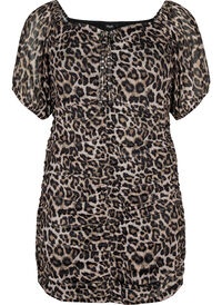 Short mesh dress with leopard print
