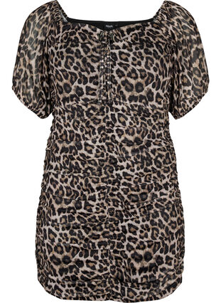 Short mesh dress with leopard print, Leo, Packshot image number 0