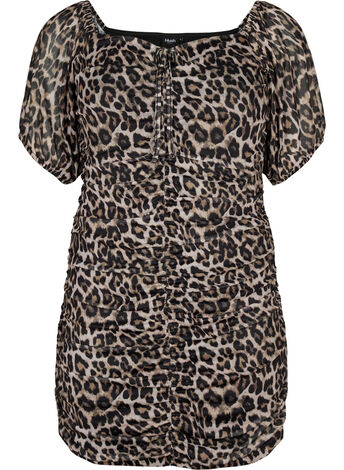 Short mesh dress with leopard print