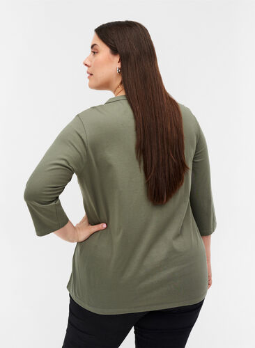 Cotton blouse with 3/4-length sleeves, Agave Green, Model image number 1