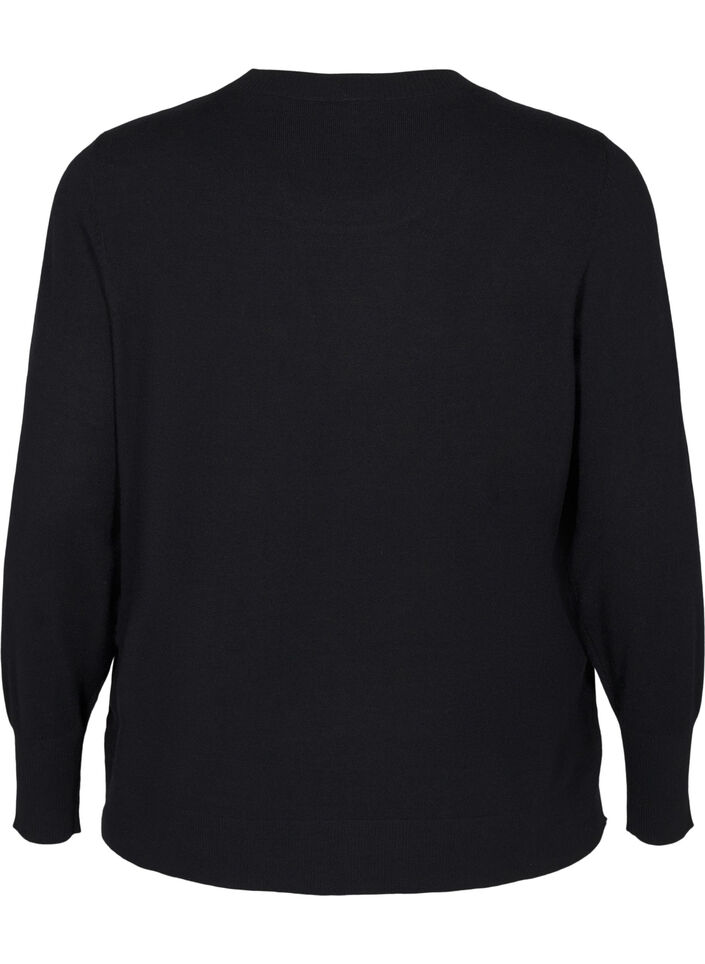 Knitted blouse with a round neck, Black, Packshot image number 1