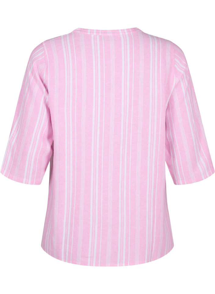 Striped blouse in linen-viscose blend, Pink, Packshot image number 1