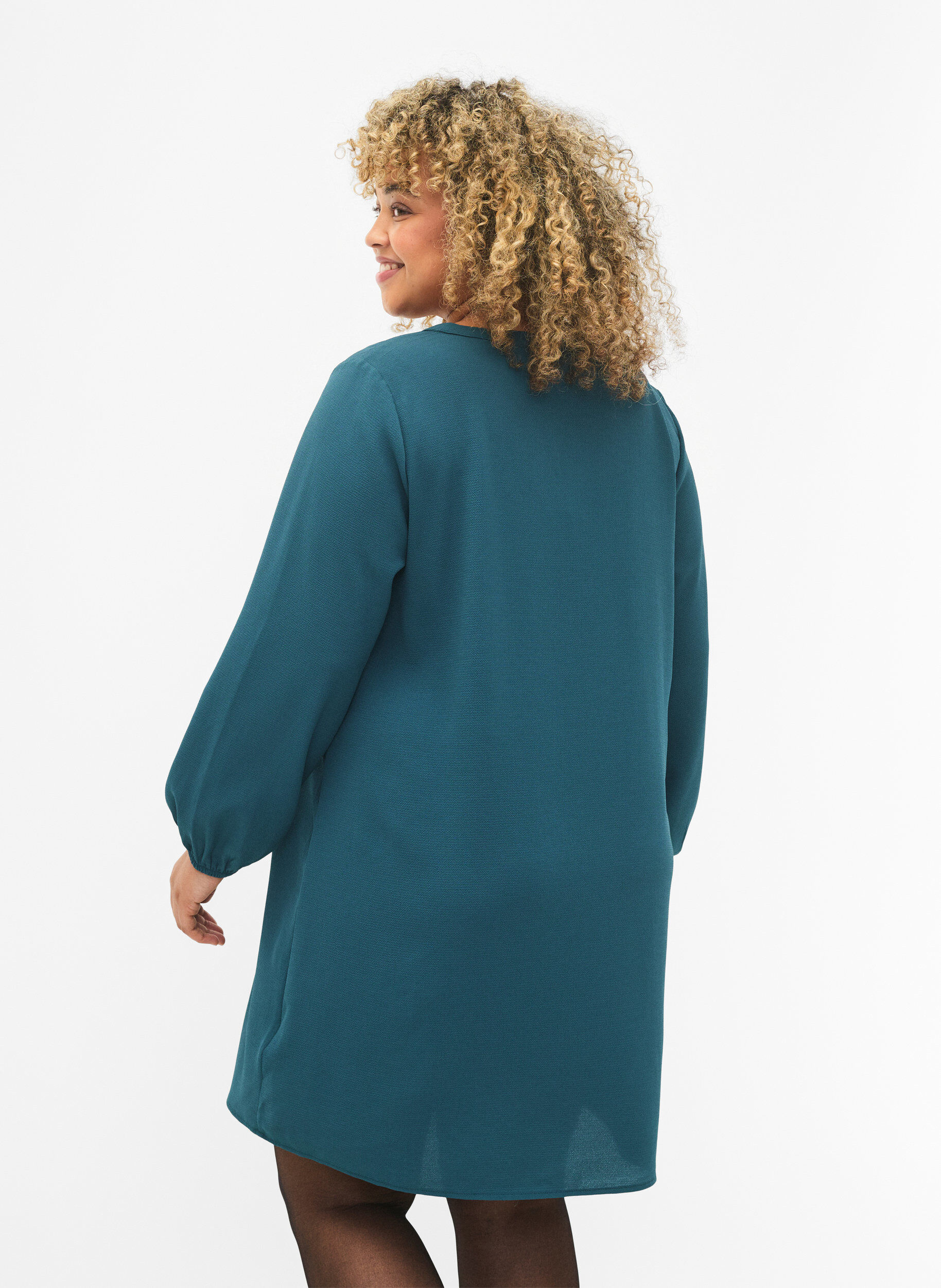 Zizzifashion Long-sleeved V-neck dress, Deep Teal, Model image number 1