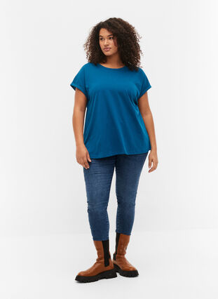 Short sleeved cotton blend t-shirt, Petrol Blue, Model image number 2