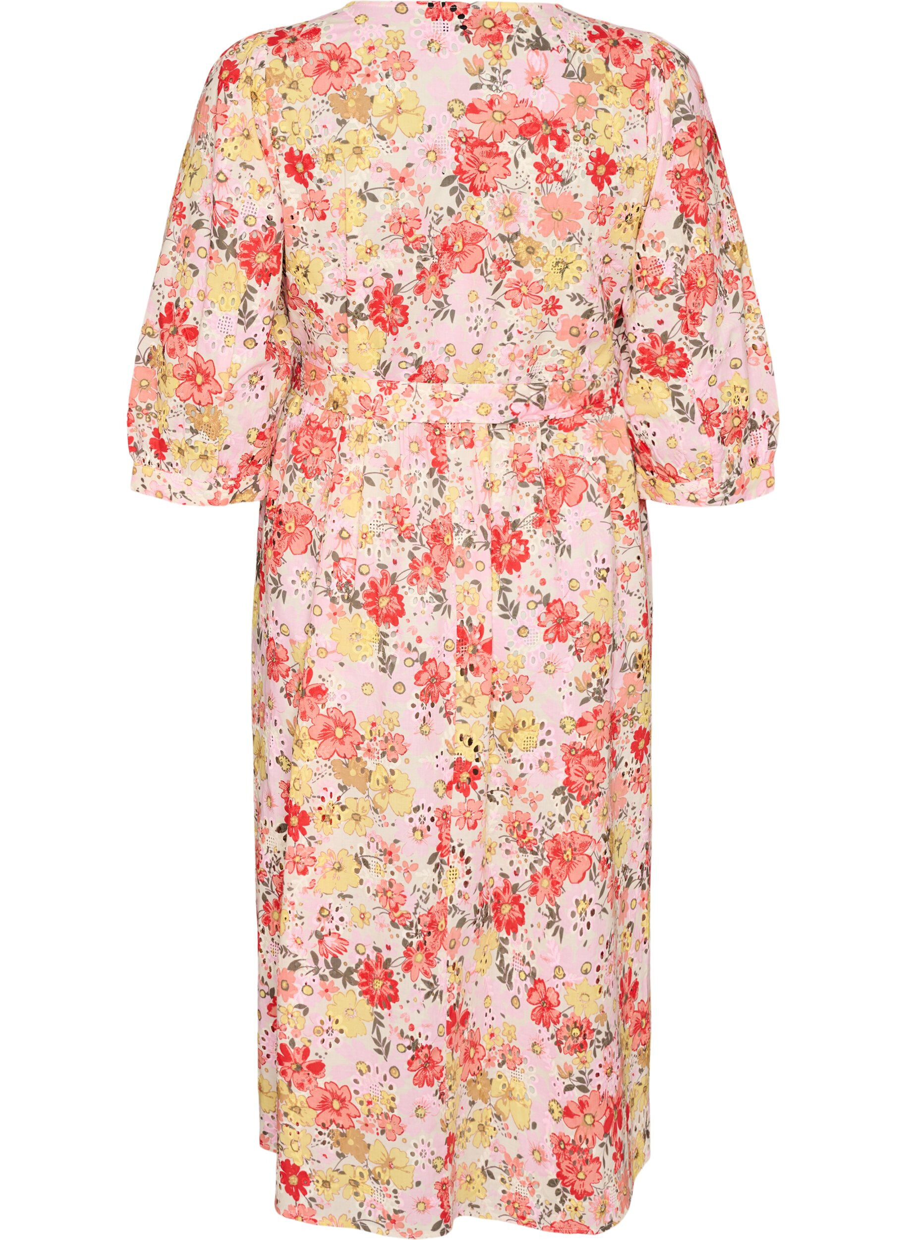 ZizzifashionFloral midi dress with broderie anglaise and a tie-belt, Rose, Packshot image number 1