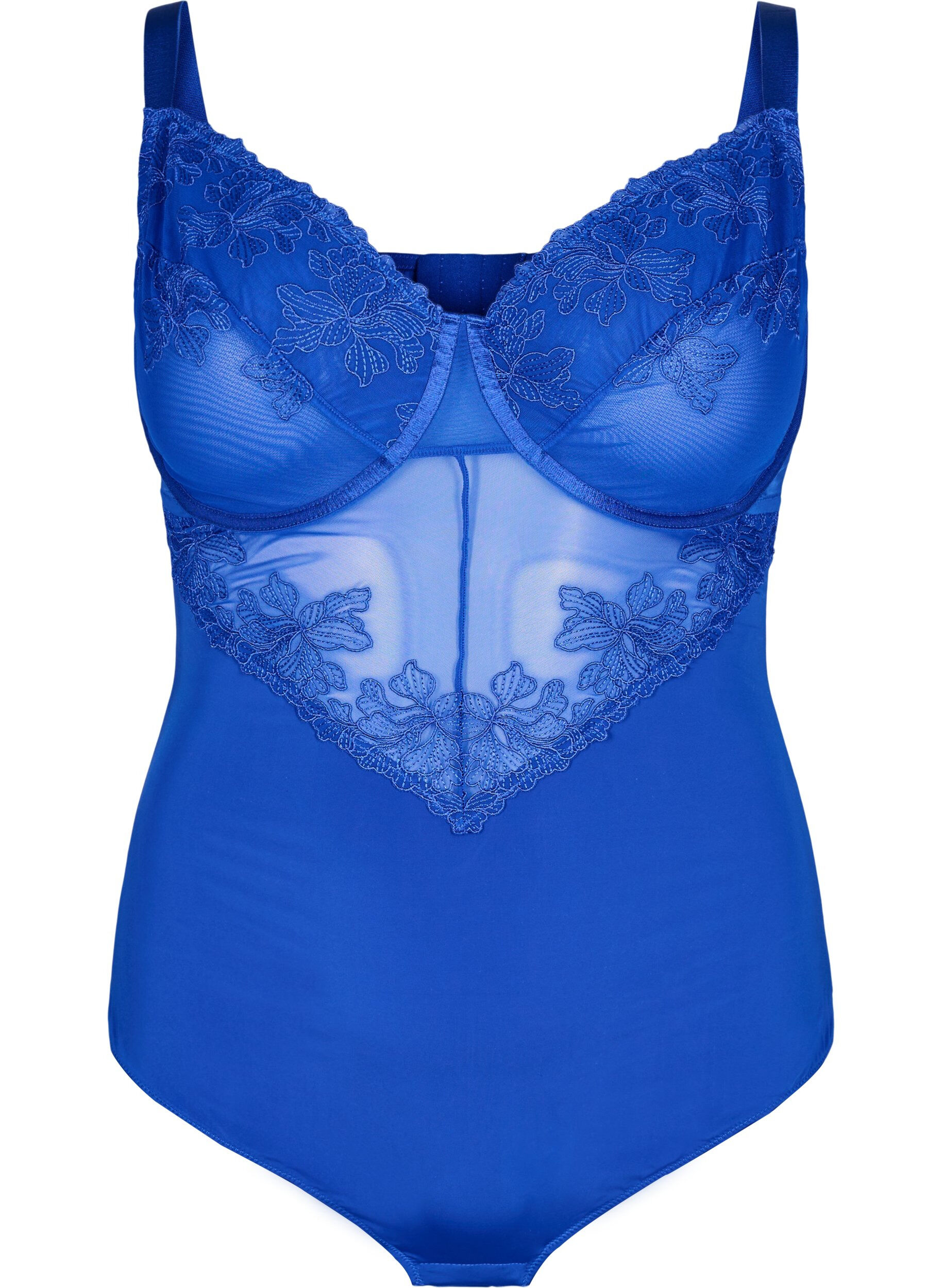 Zizzifashion Bodysuit with embroidered details, Blue, Packshot image number 0