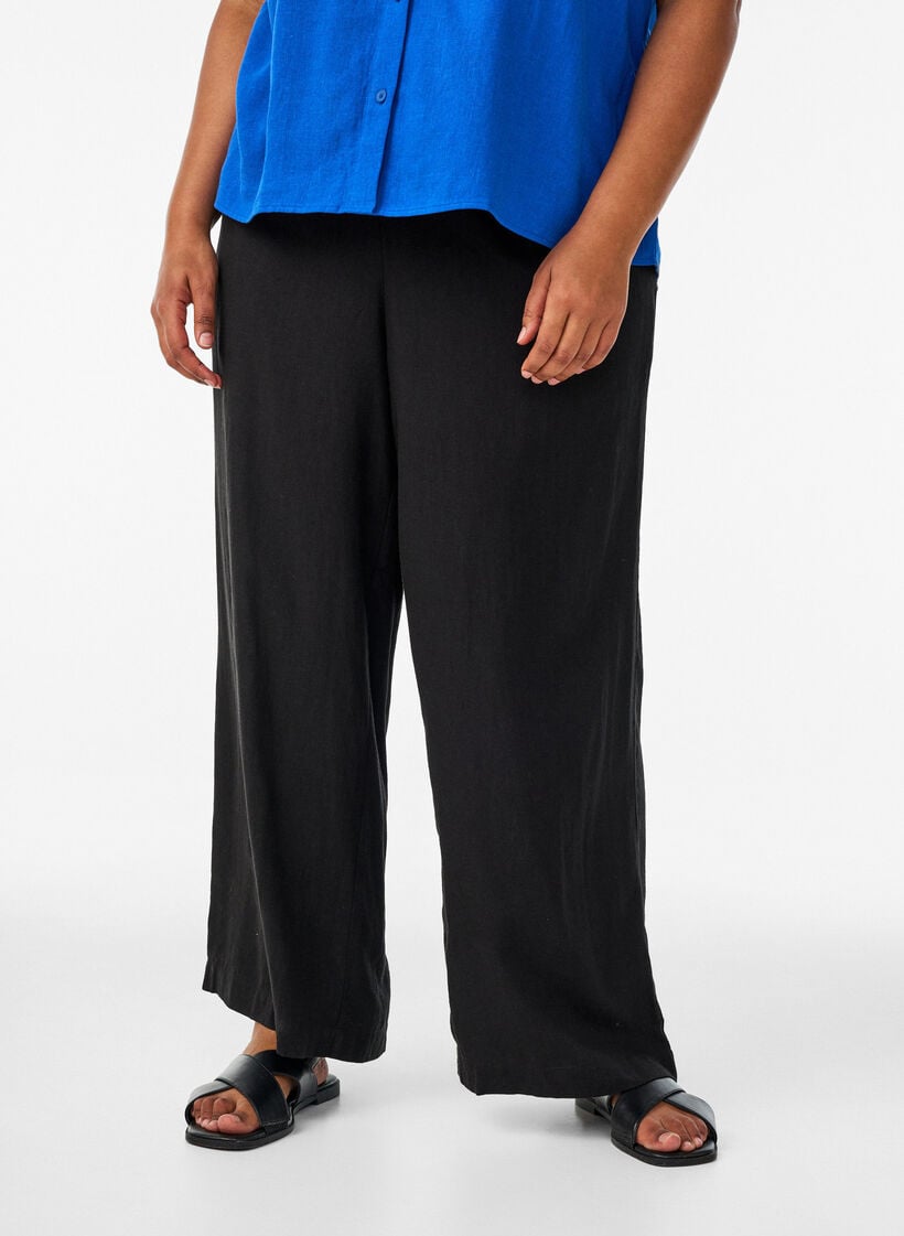 Wide-leg linen and viscose trousers, Black, Model image number 2