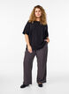 Short-sleeved woven blouse with round neck, Black, Model image number 1