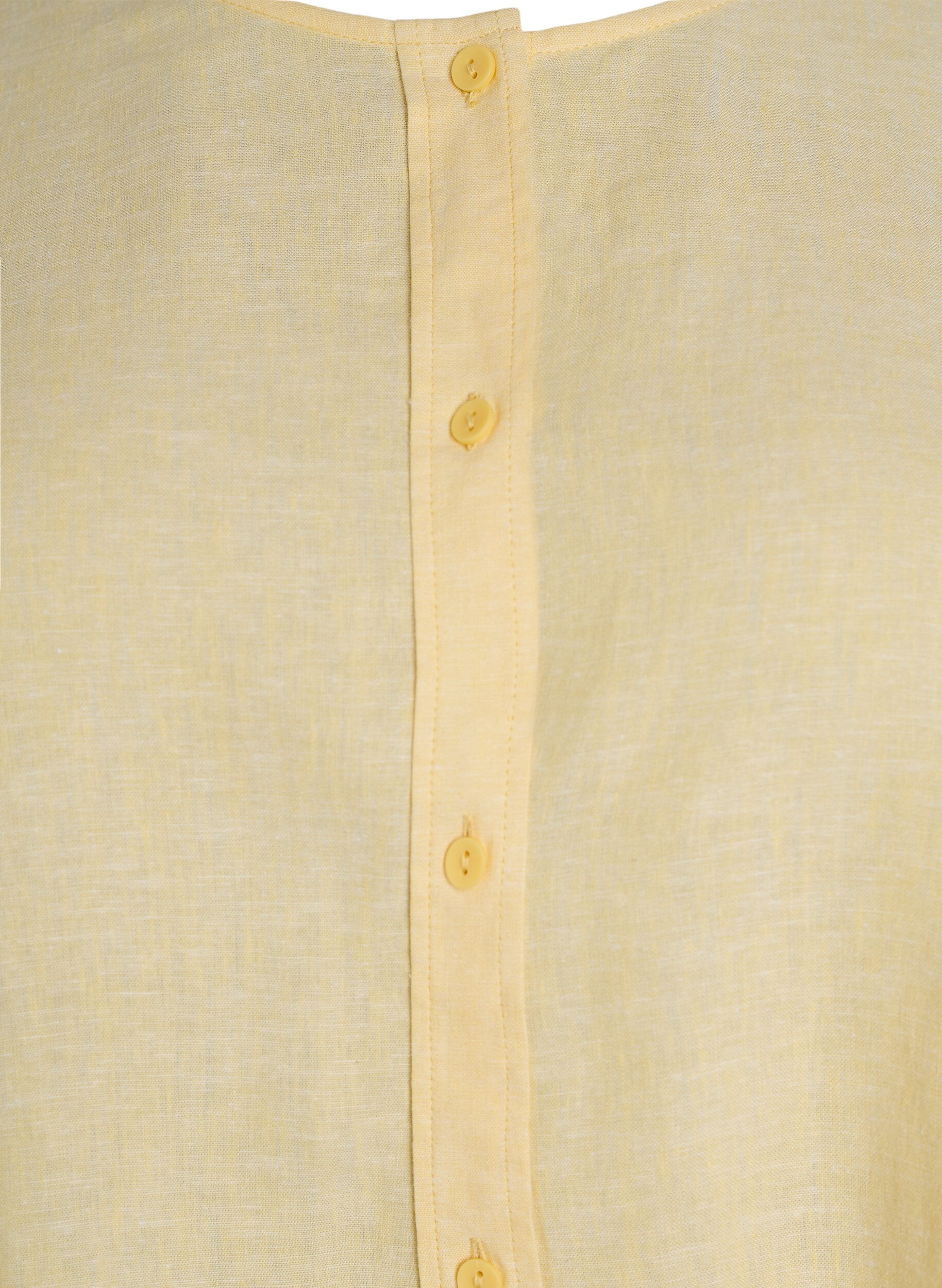 Zizzifashion Shirt blouse in linen and viscose with 3/4-sleeves, Yellow, Packshot image number 2