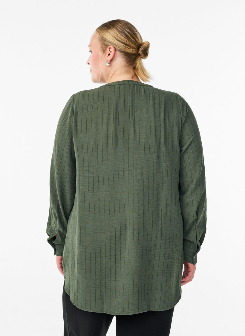 Pinstripe shirt blouse, Green, Model image number 2
