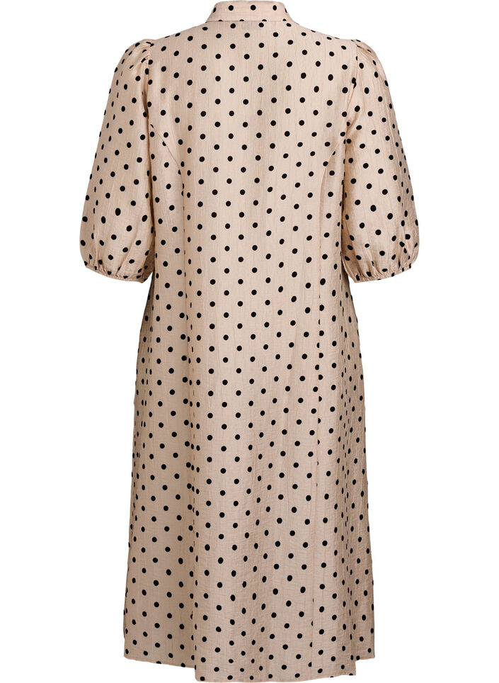 Midi shirt dress with polka dots and 3/4 sleeves, Beige, Packshot image number 1