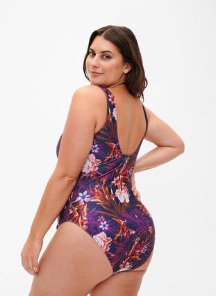 Swimsuit with floral print, Purple Flower, Model image number 1
