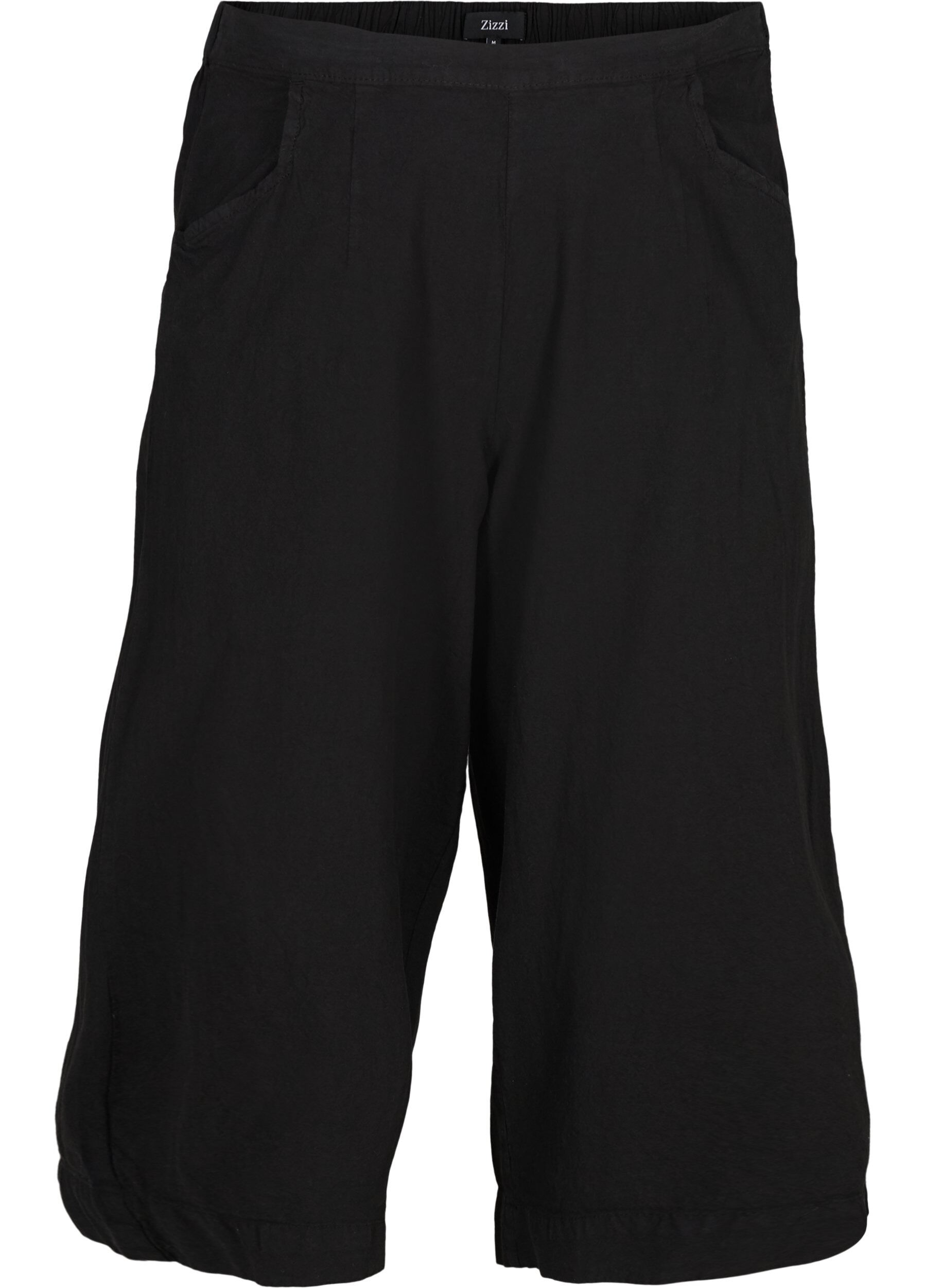 Zizzifashion Loose culotte trousers in cotton, Black, Packshot image number 0