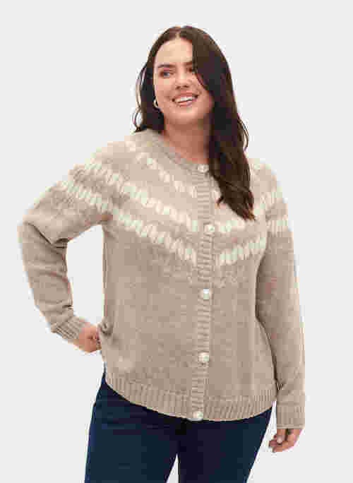 Patterned knit cardigan with wool