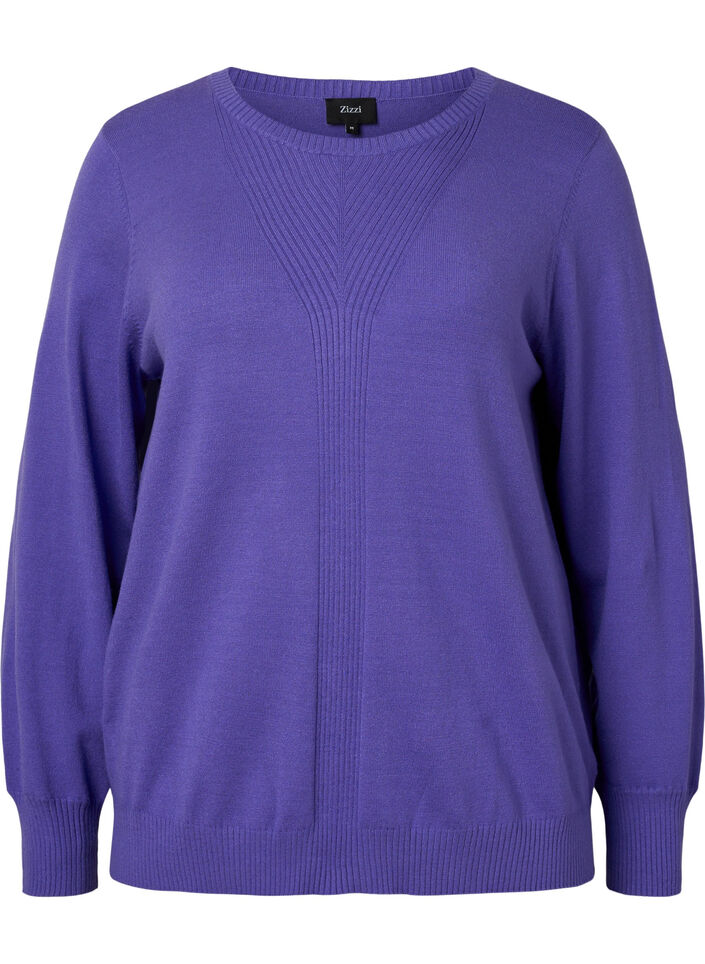 Plain coloured knitted jumper with rib details, Purple Opulence Mel., Packshot image number 0